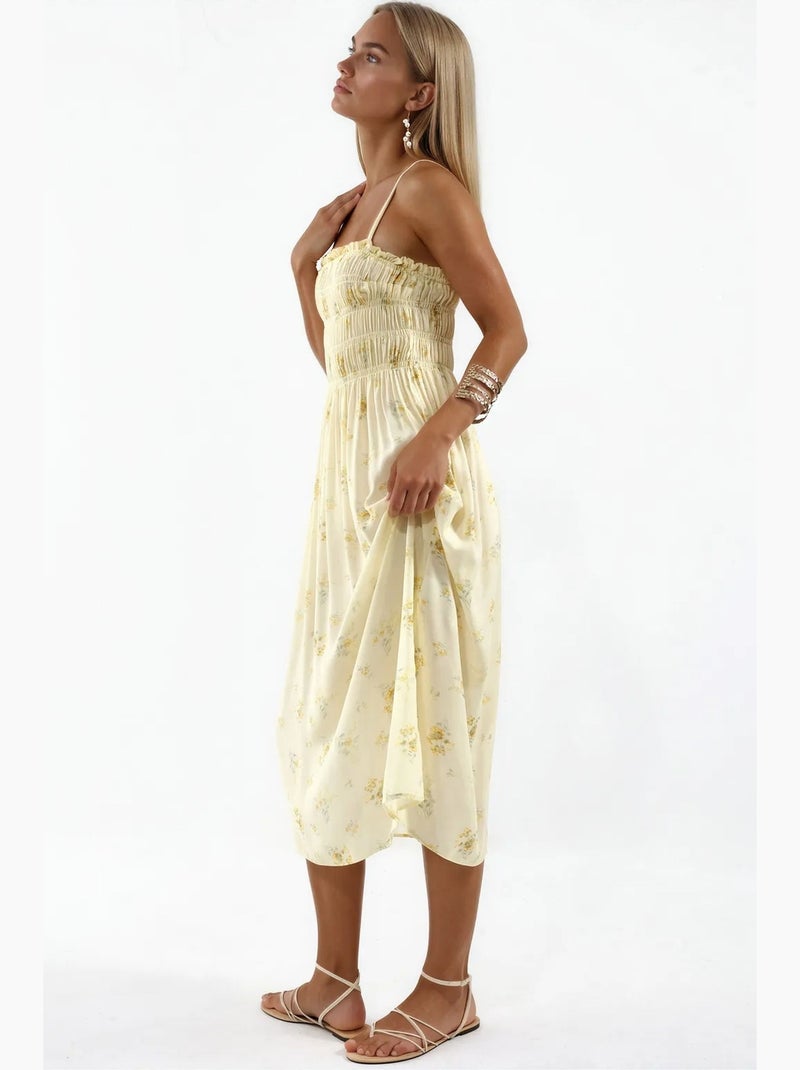 Vestido midi de popelina de algodón floral busem Crema - Kiabi