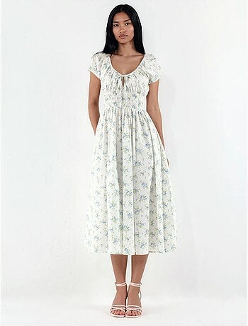 Vestido midi de popelina de algodón floral busem