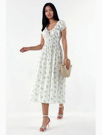 Vestido midi de popelina de algodón floral busem