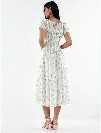 Vestido midi de popelina de algodón floral busem