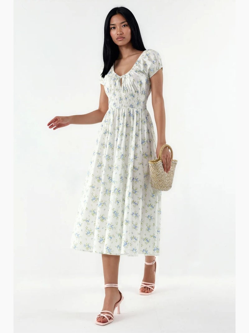 Vestido midi de popelina de algodón floral busem Multicolor - Kiabi