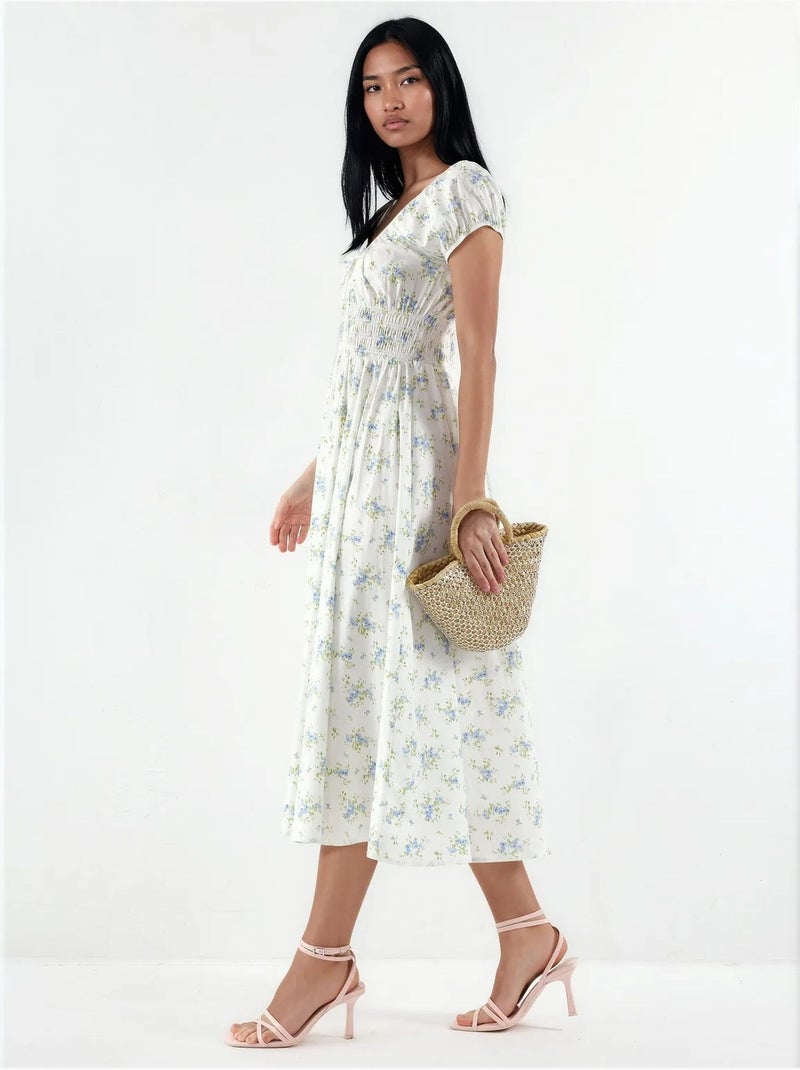 Vestido midi de popelina de algodón floral busem Multicolor - Kiabi