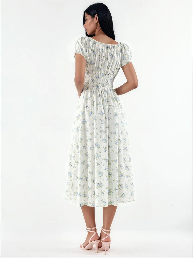 Vestido midi de popelina de algodón floral busem Multicolor - Kiabi