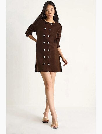 Vestido midi de punto acanalado con cierre de botones lucci