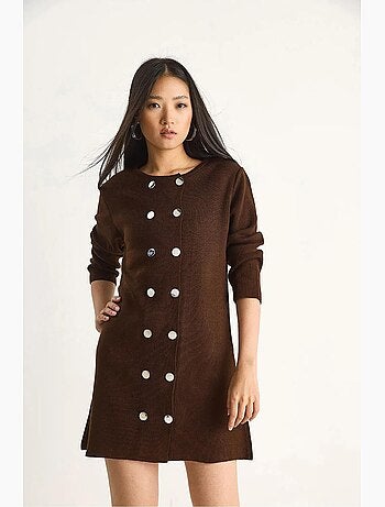 Vestido midi de punto acanalado con cierre de botones lucci