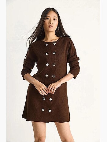 Vestido midi de punto acanalado con cierre de botones lucci