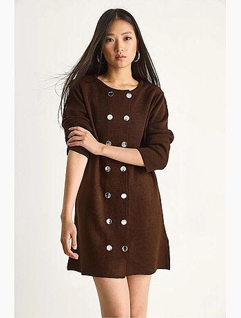 Vestido midi de punto acanalado con cierre de botones lucci