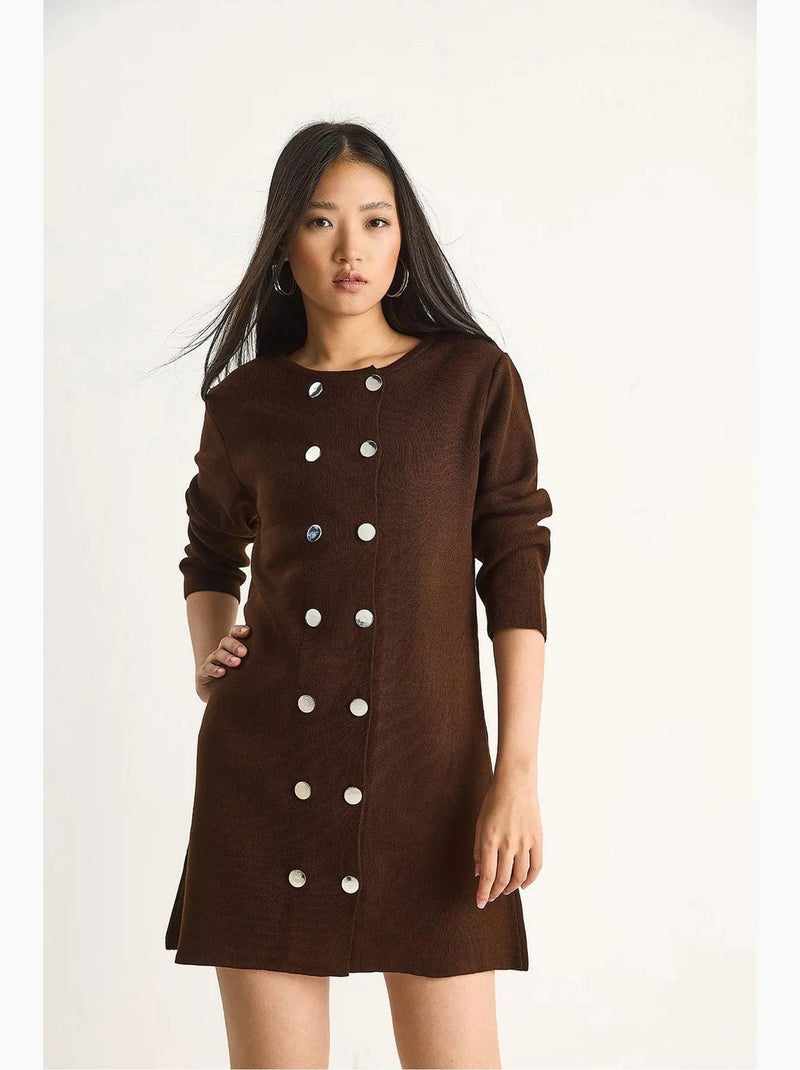 Vestido midi de punto acanalado con cierre de botones lucci Marrón chocolate - Kiabi