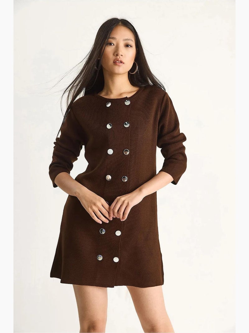 Vestido midi de punto acanalado con cierre de botones lucci Marrón chocolate - Kiabi
