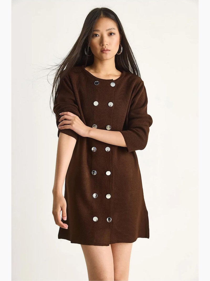 Vestido midi de punto acanalado con cierre de botones lucci Marrón chocolate - Kiabi
