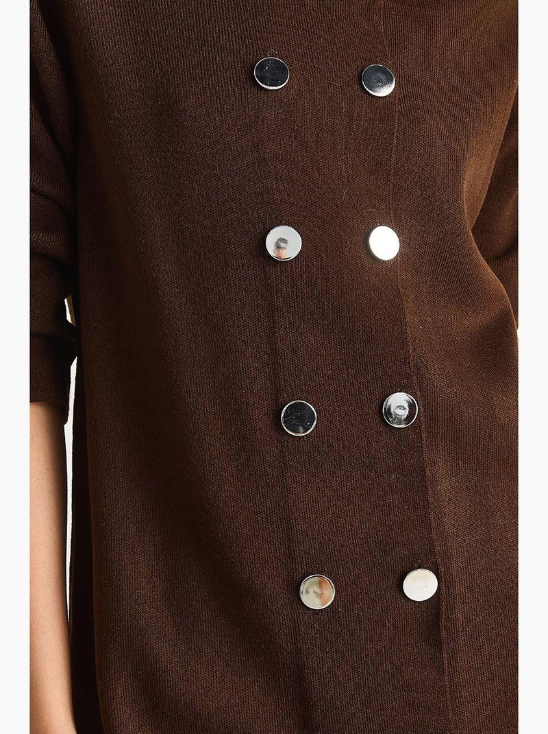 Vestido midi de punto acanalado con cierre de botones lucci Marrón chocolate - Kiabi