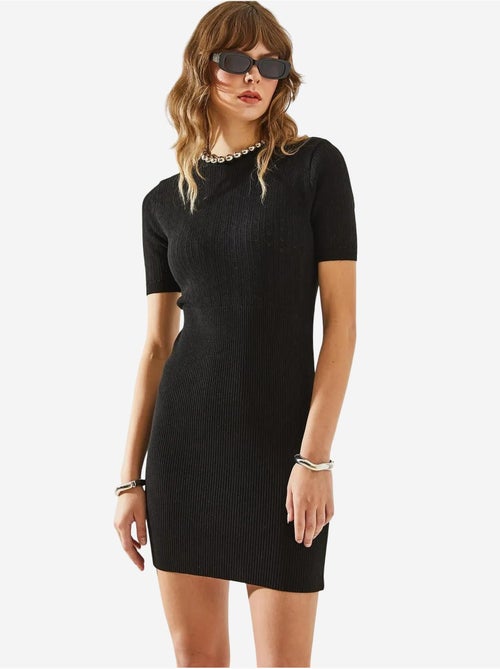 Vestido midi de punto ajustado con cuello redondo lucci - Kiabi