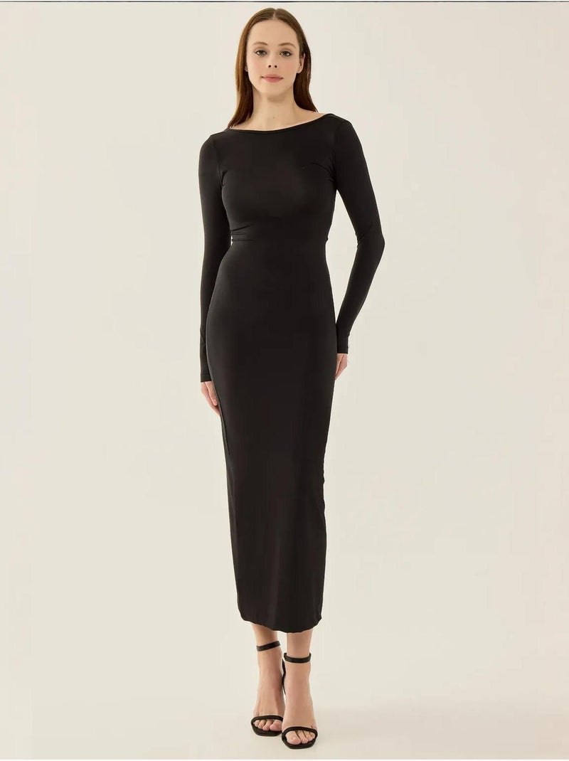 Vestido midi de punto con espalda abierta Negro - Kiabi