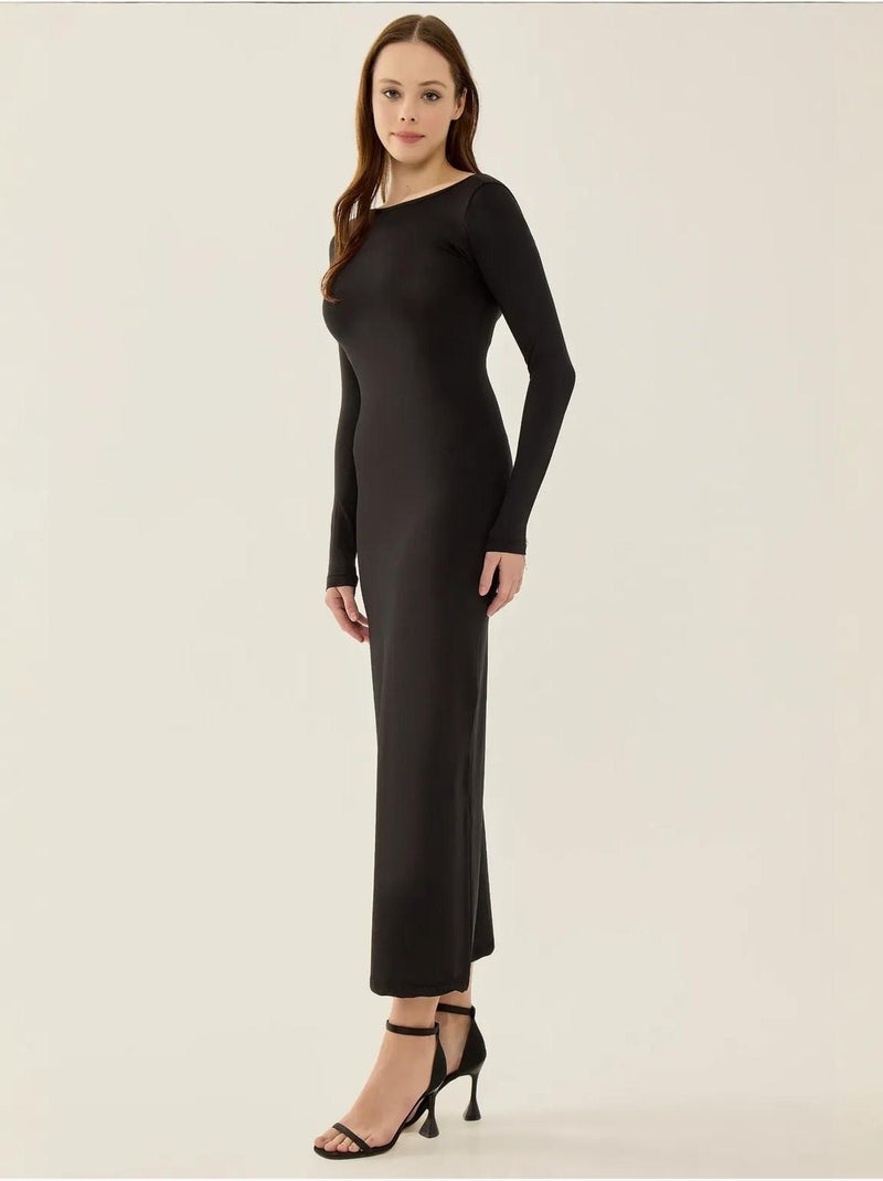 Vestido midi de punto con espalda abierta Negro - Kiabi