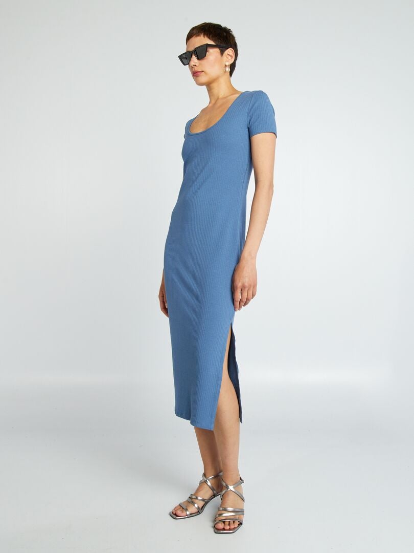 Vestido midi de punto de canalé AZUL - Kiabi