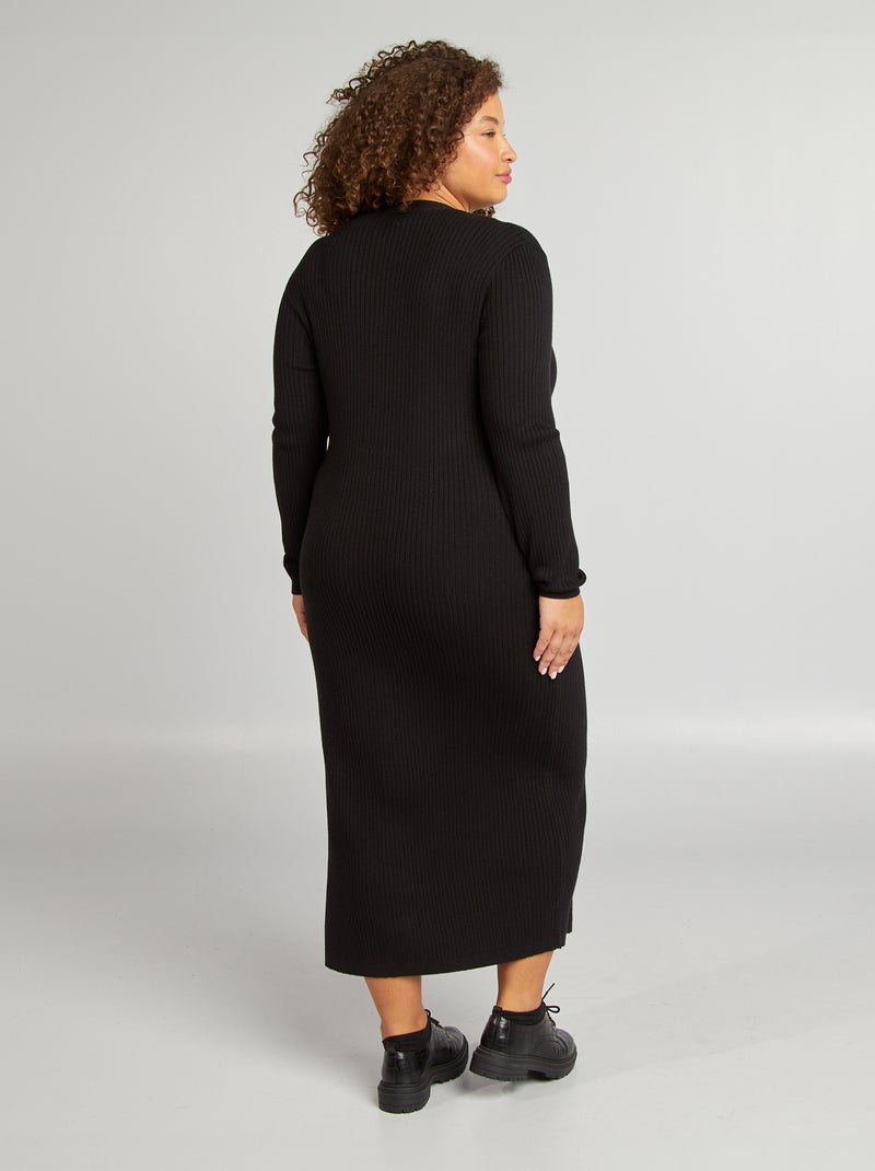 Vestido midi de punto de canalé negro - Kiabi