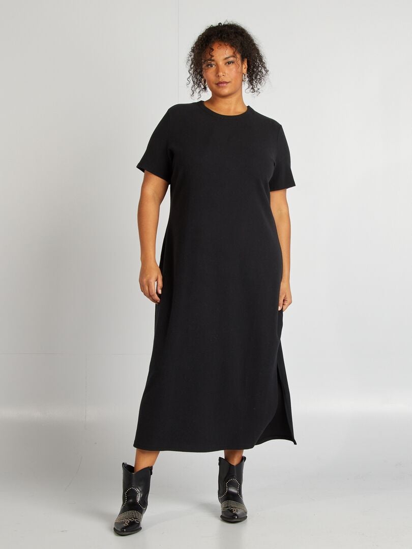 Vestido midi de punto de canalé negro - Kiabi