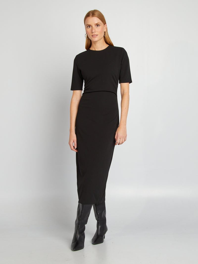 Vestido midi de punto de crepé negro - Kiabi