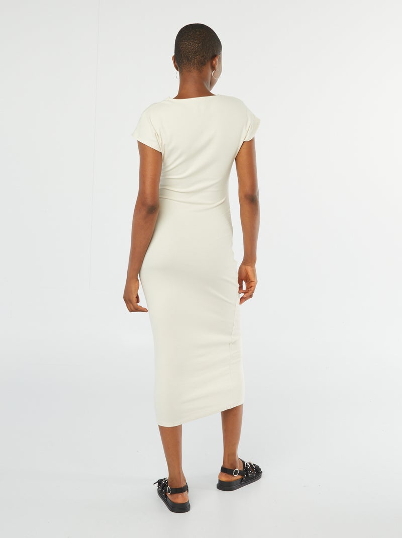 Vestido midi de punto elástico beige - Kiabi