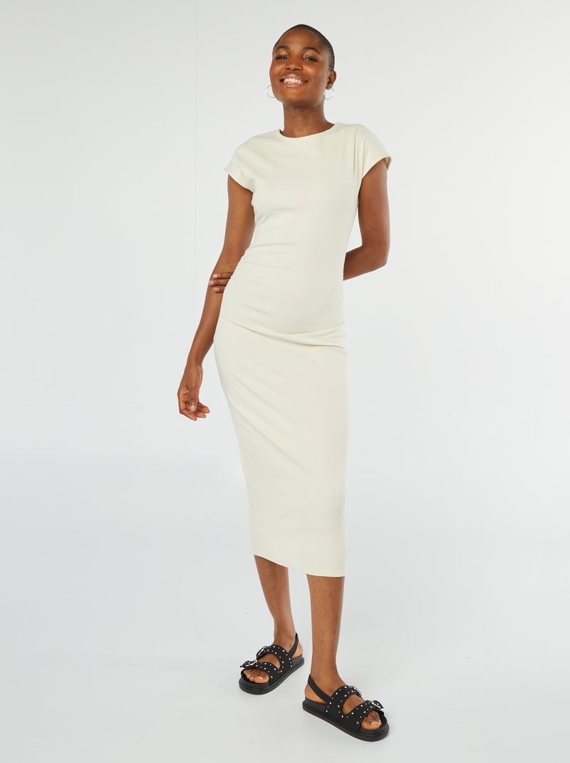 Vestido midi de punto elástico beige - Kiabi