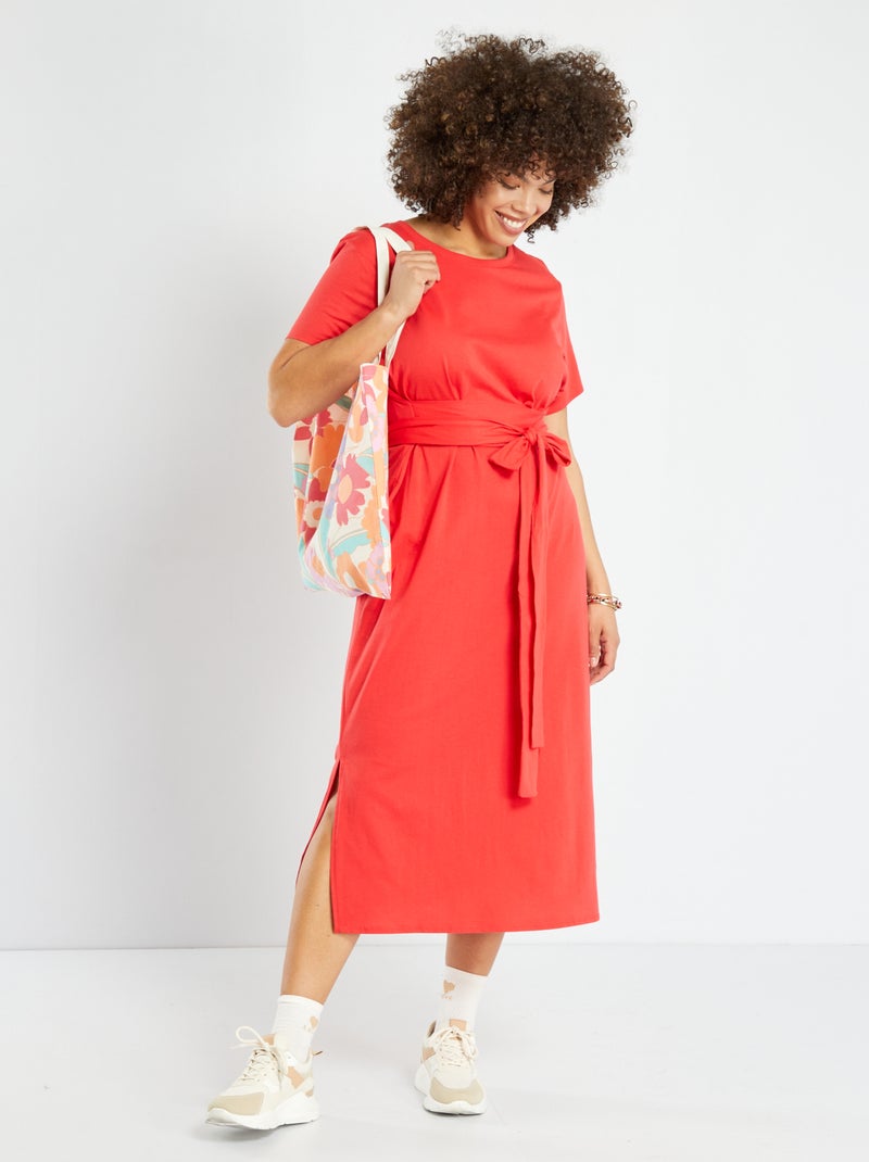 Vestido midi de punto entallado rojo - Kiabi
