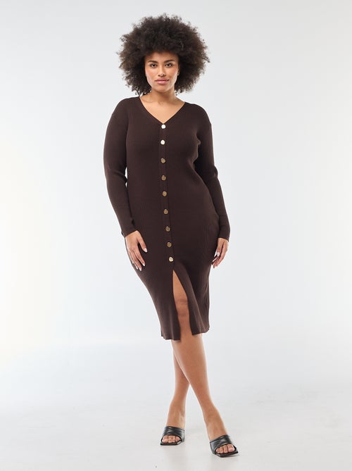 Vestido midi de punto grueso de canalé - Kiabi