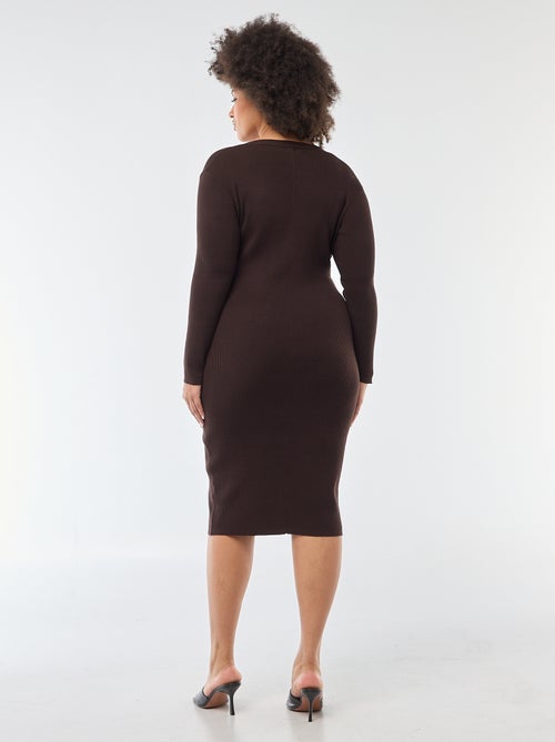 Vestido midi de punto grueso de canalé - Kiabi