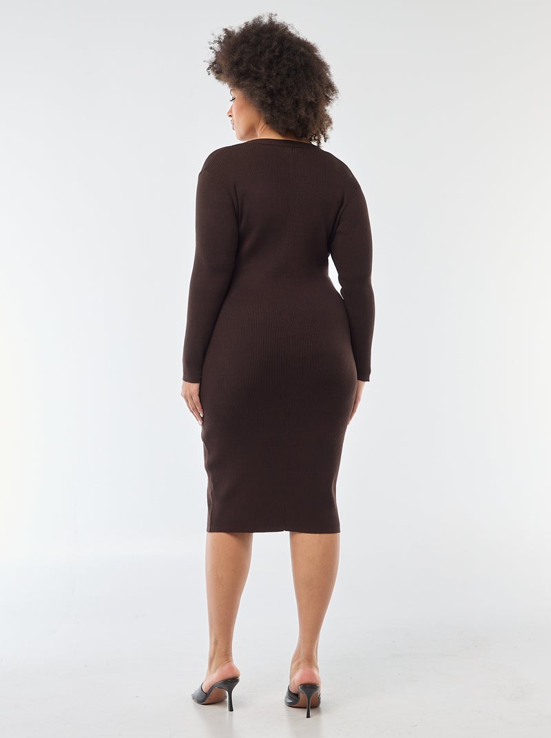 Vestido midi de punto grueso de canalé Marron - Kiabi