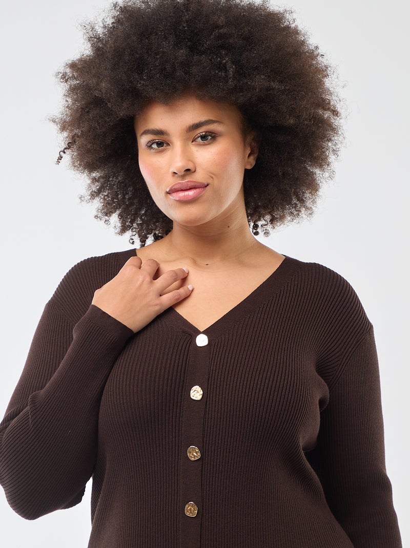Vestido midi de punto grueso de canalé Marron - Kiabi
