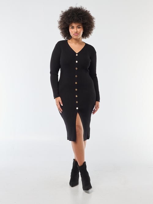 Vestido midi de punto grueso de canalé - Kiabi