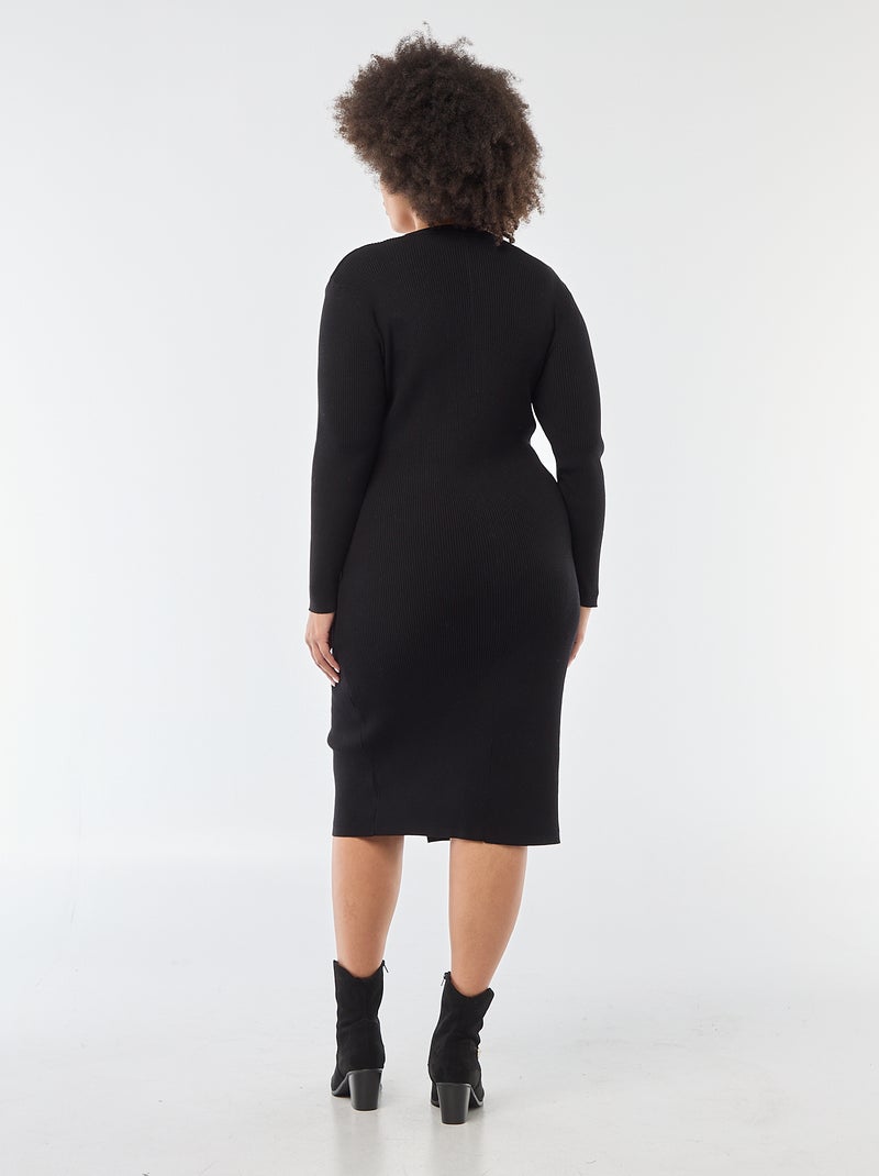 Vestido midi de punto grueso de canalé Negro - Kiabi