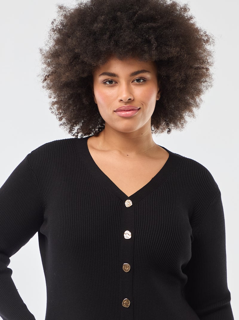 Vestido midi de punto grueso de canalé Negro - Kiabi