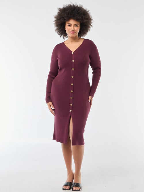 Vestido midi de punto grueso de canalé - Kiabi