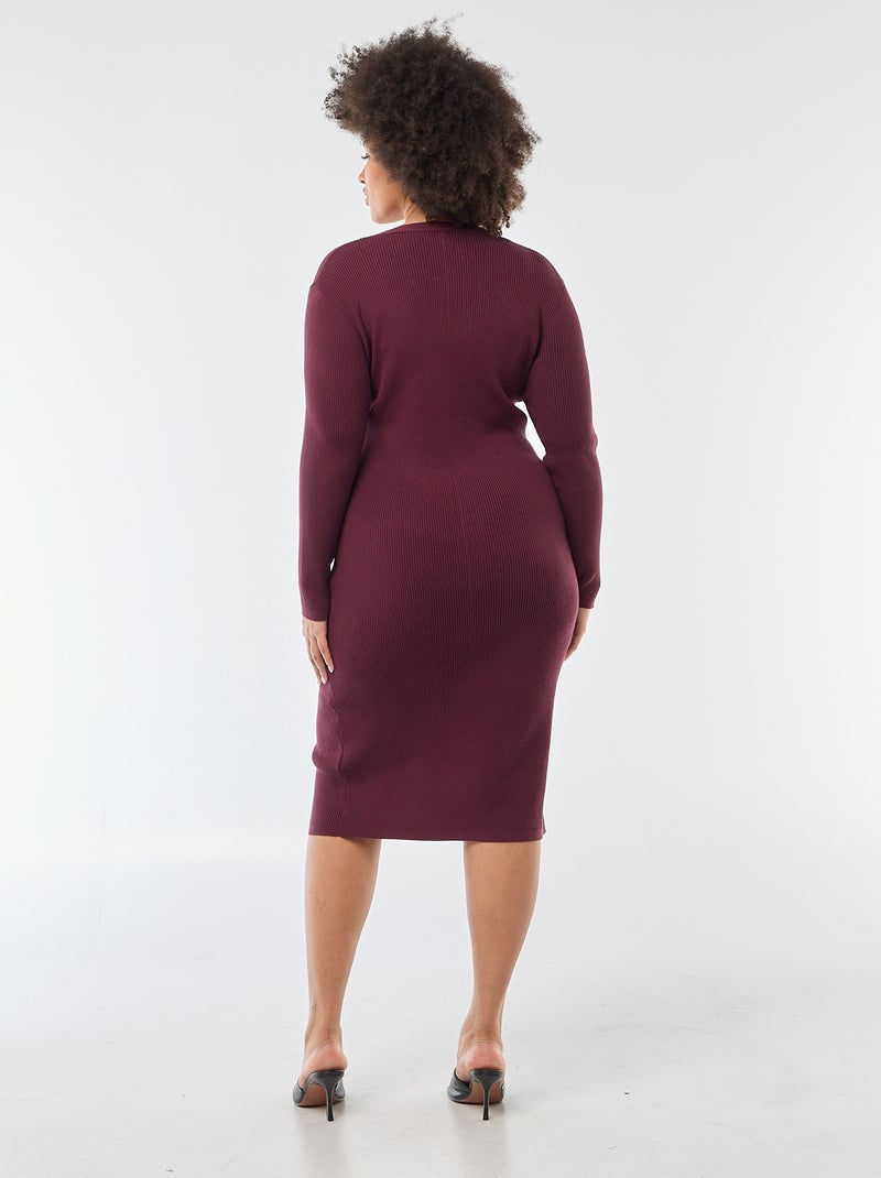 Vestido midi de punto grueso de canalé Rojo - Kiabi
