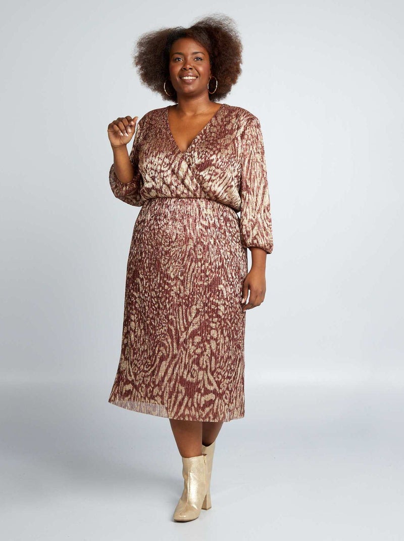 Vestido midi de punto plisado irisado MARRON - Kiabi