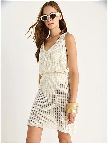 Vestido midi de punto texturizado sin mangas con cuello en v lucci