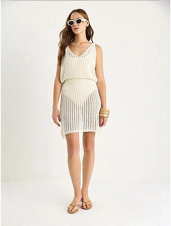 Vestido midi de punto texturizado sin mangas con cuello en v lucci