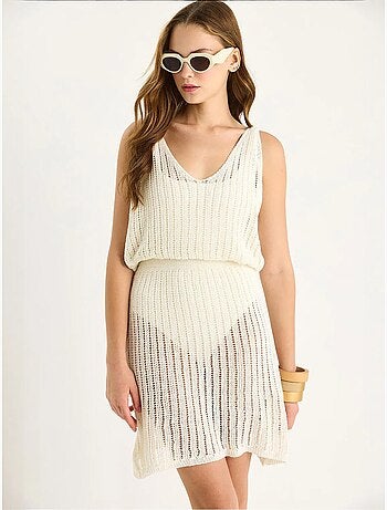 Vestido midi de punto texturizado sin mangas con cuello en v lucci