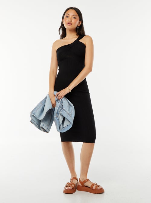 Vestido midi de punto tricotado con tirante asimétrico - Kiabi