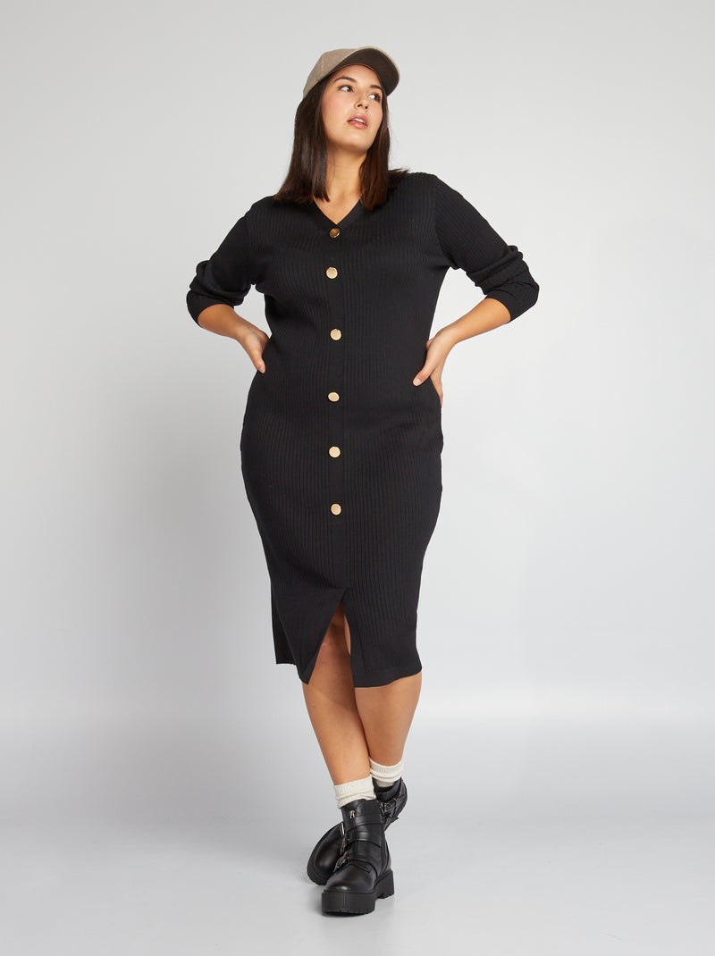 Vestido midi de punto tricotado ultraelástico negro - Kiabi
