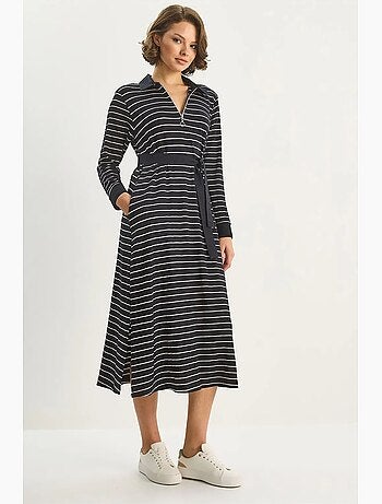 Vestido midi de rayas con cuello camisero lucci