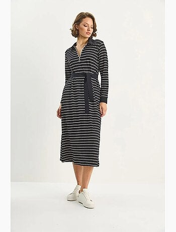 Vestido midi de rayas con cuello camisero lucci