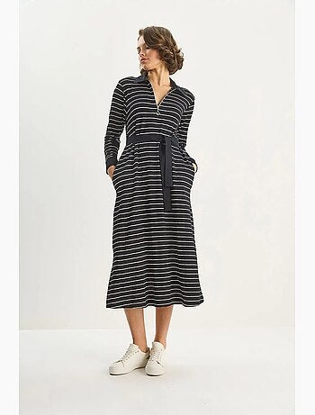 Vestido midi de rayas con cuello camisero lucci