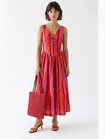 Vestido midi de rayas de línea a con detalle de lazada mixray