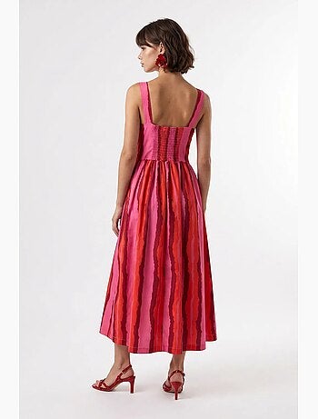 Vestido midi de rayas de línea a con detalle de lazada mixray