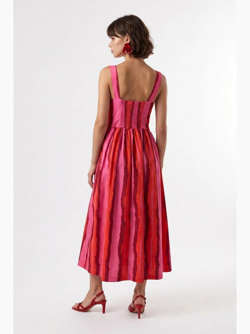 Vestido midi de rayas de línea a con detalle de lazada mixray Rosa fluo - Kiabi