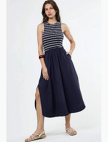 Vestido midi de rayas sin mangas busem
