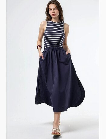 Vestido midi de rayas sin mangas busem