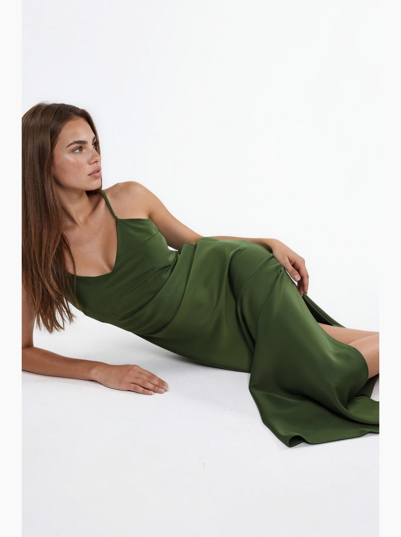 Vestido midi de satén hiccup Caqui - Kiabi