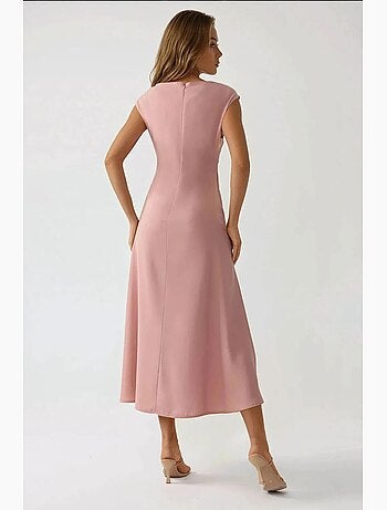 Vestido midi de tacto suave con cuello en V